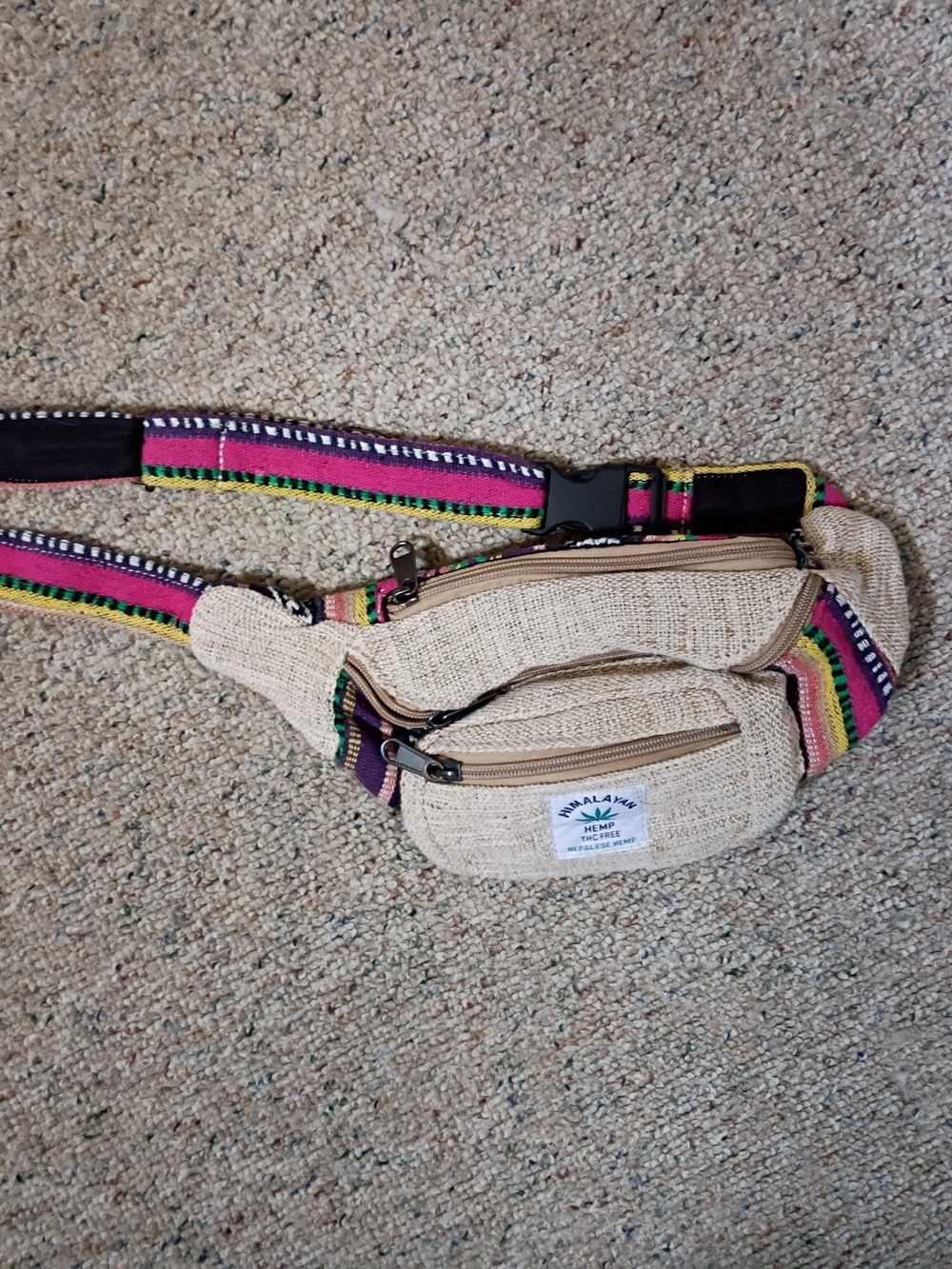 Himalayan Hemp Beige Woven Belt Bag with Colorful Strap